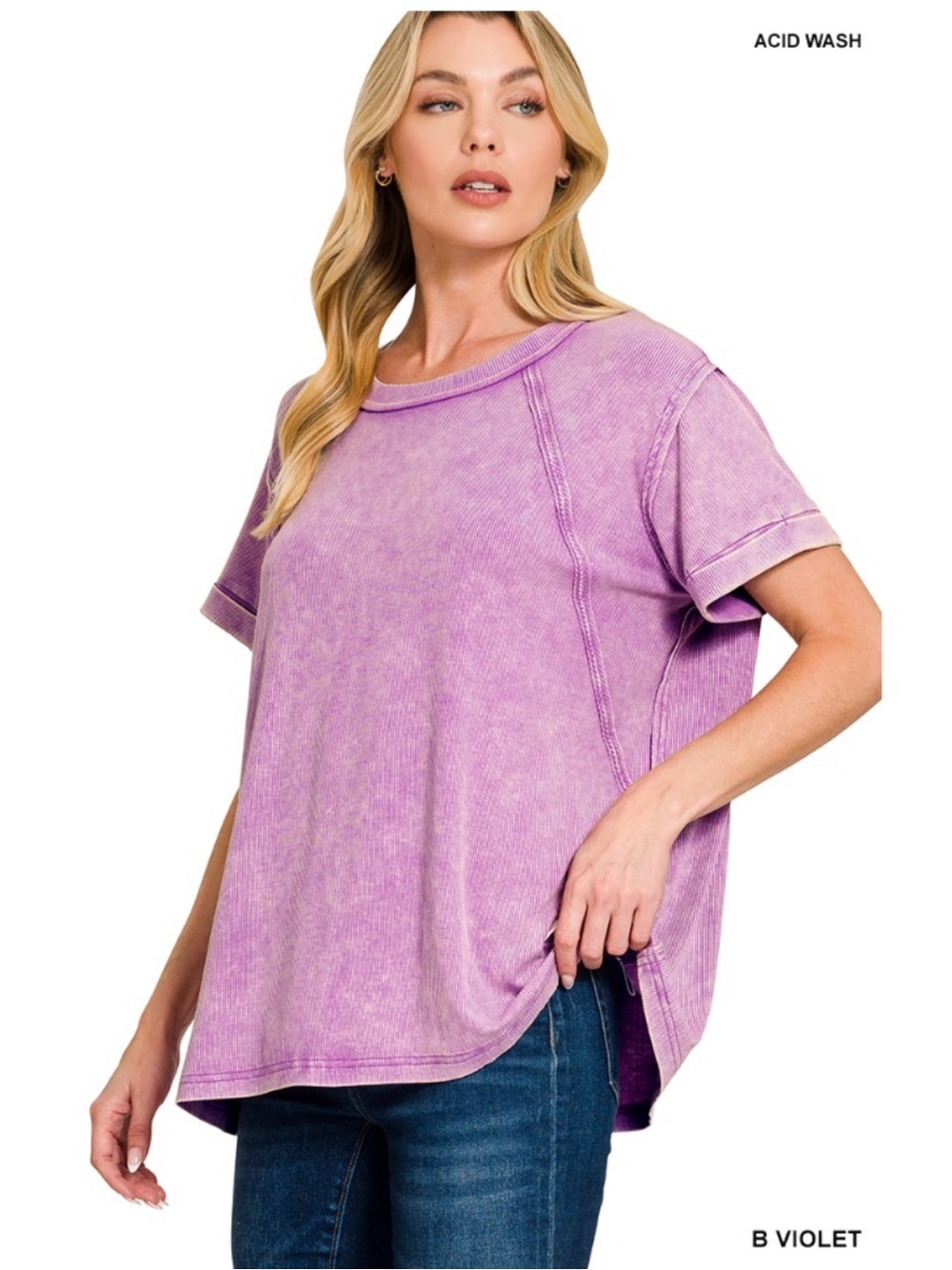 440 🦋 Zenana WASHED RIBBED CUFFED
SHORT SLEEVE ROUND NECK
TOP